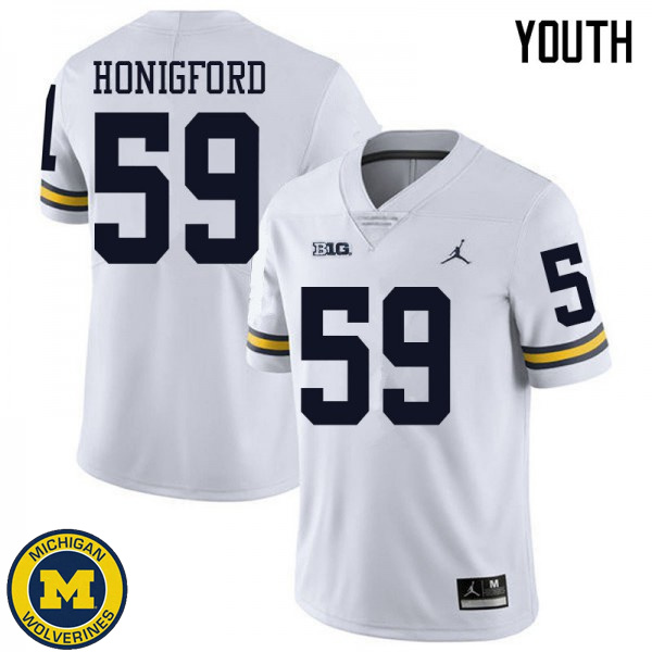 Youth Michigan Wolverines #59 Joel Honigford White Jordan Brand Football Jersey